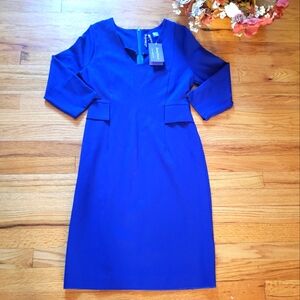 Seraphine Royal Blue Dress 4  Faux Pockets  Ponti V-Neck Maternity Stretch  NWT